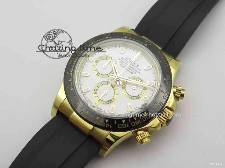 MiroTime 0417 Timeless Daytona YG 116518LN JH Best Edition White Dial On Rubber Strap A4130 (Free XS rubber strap) 3643